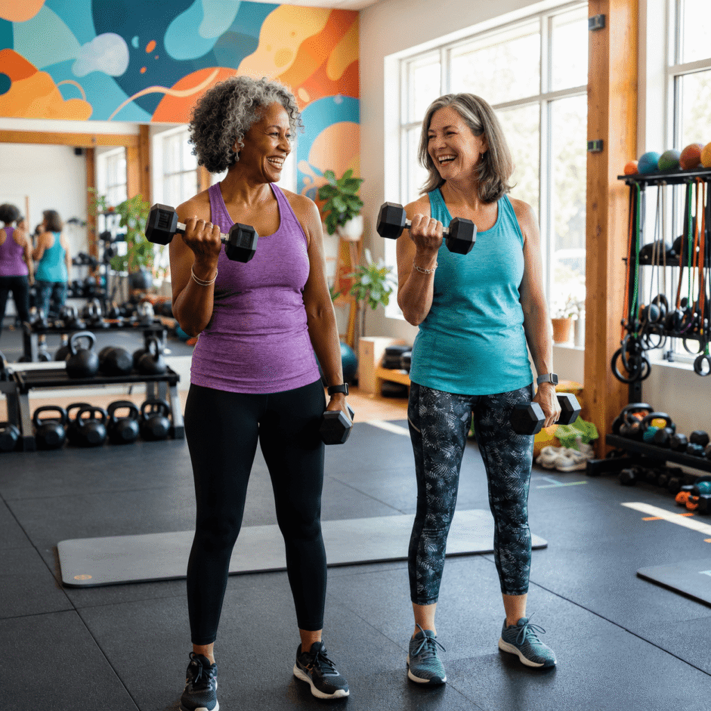 Women Over 50 Doing Dumbbell Workout
