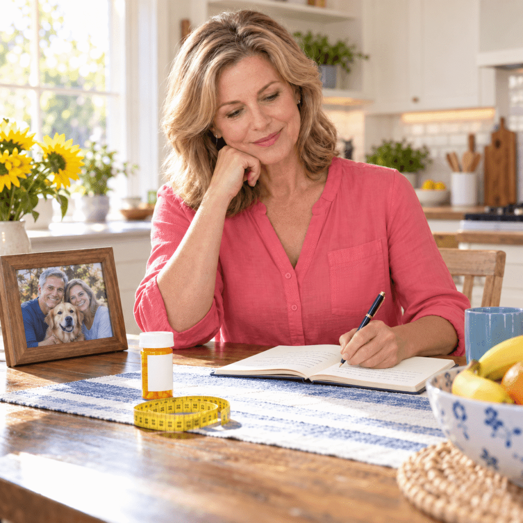 White Woman In Her Early Fifties Reviewing Family History And Menopause Risk Factors At Home
