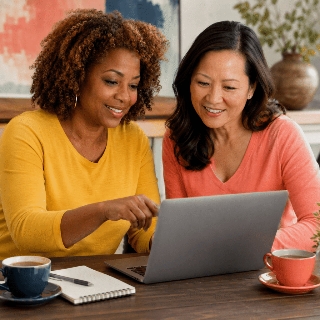 Black woman and Asian woman researching gut bacteria