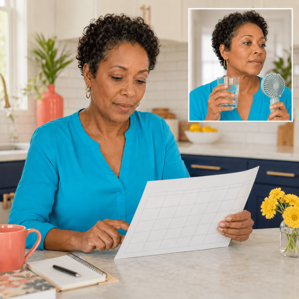 Perimenopausal woman tracking changing allergy-like and hormonal symptoms