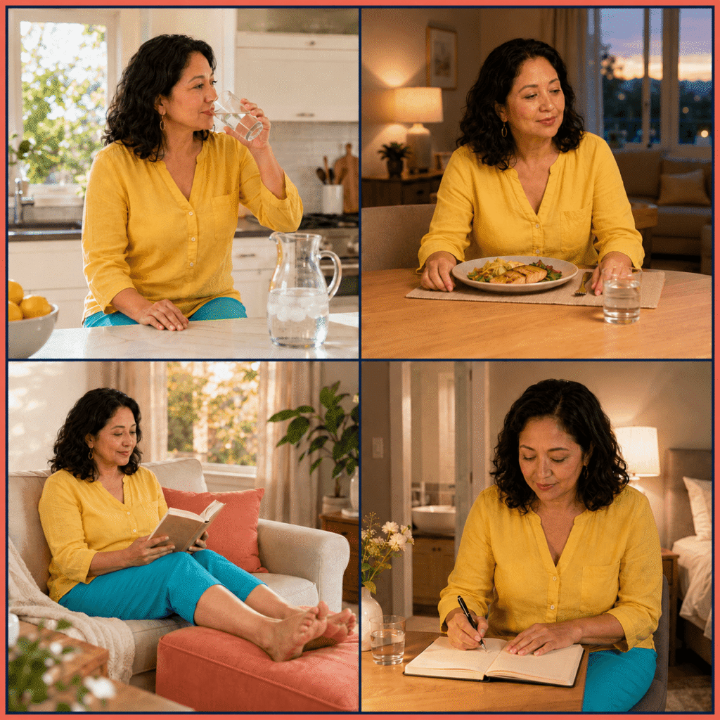 Menopausal Woman Following An Evening Routine To Manage Nighttime Urination