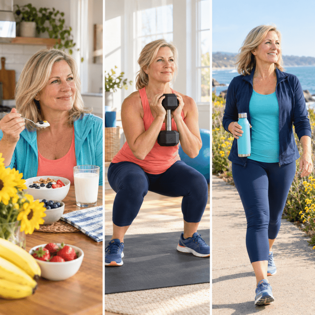 Woman Following A Daily Menopause Bone Strength Routine
