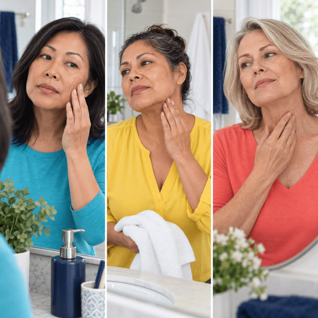 Diverse Women Noticing Dry Tight And Sensitive Skin During Menopause
