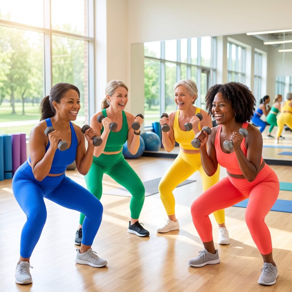 Diverse women over 40 strength training to support brain health during menopause