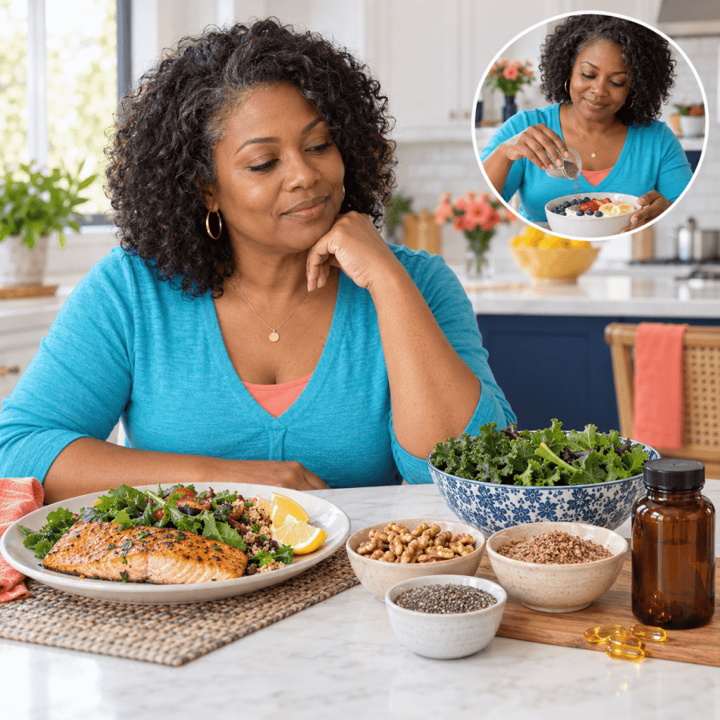 Woman Comparing Fish Oil Algal Oil And Omega 3 Foods