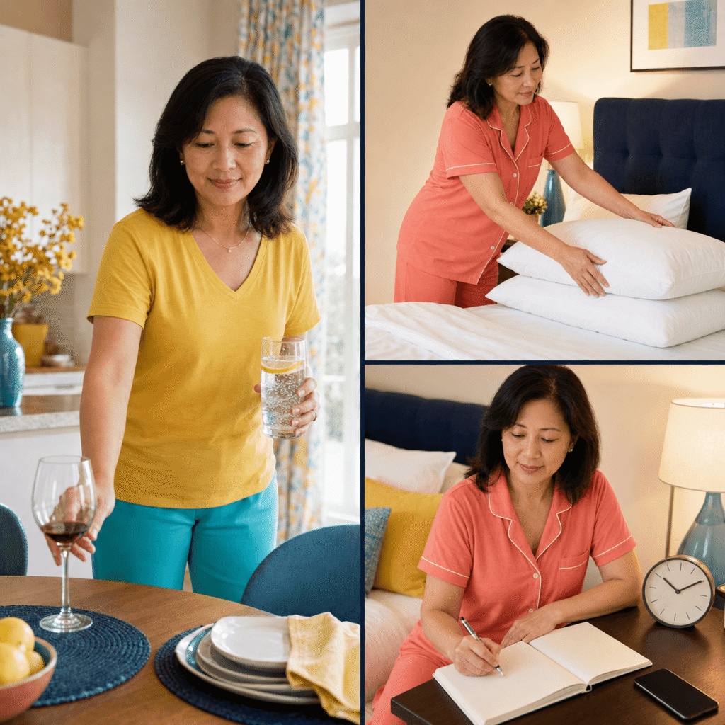 Woman Tracking Menopause And Sleep Apnea Symptoms Before Bed