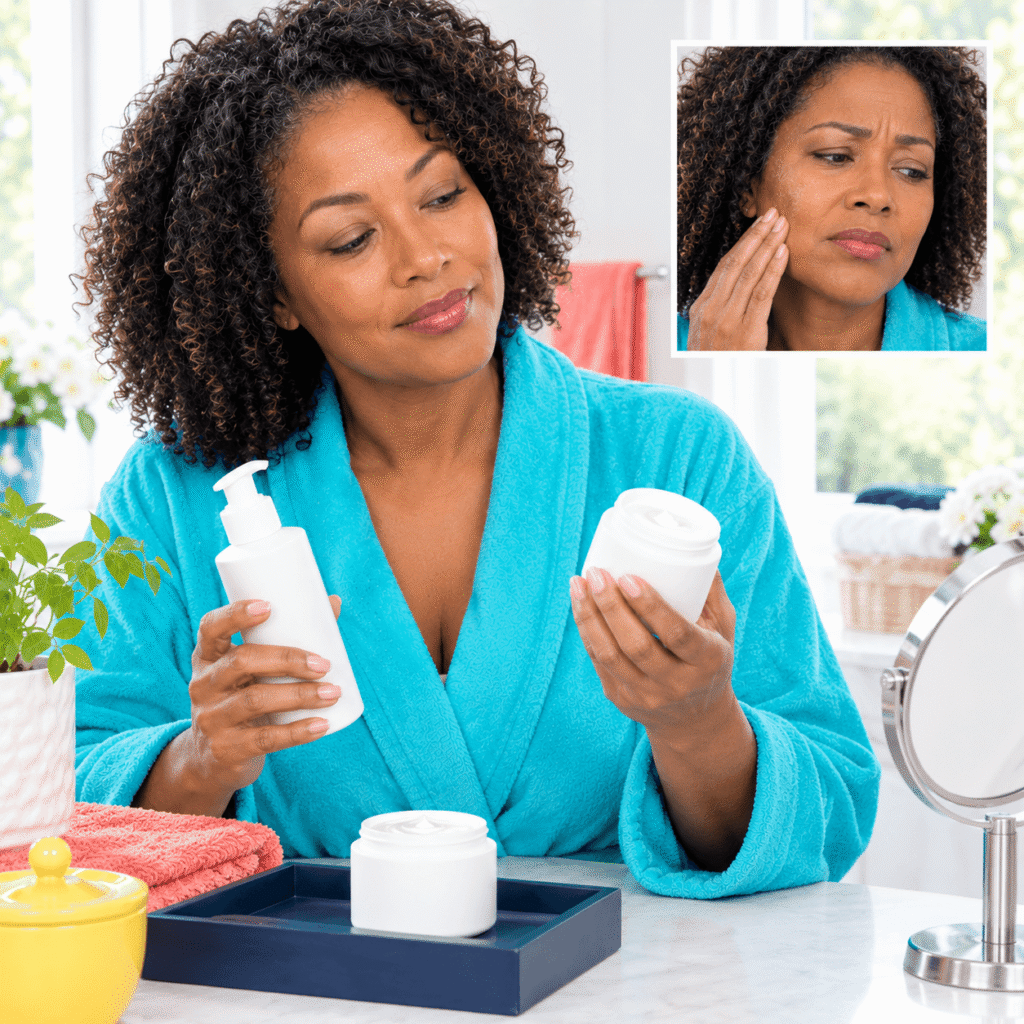 Woman Switching To A Rich Fragrance Free Cream For Dry Menopausal Skin