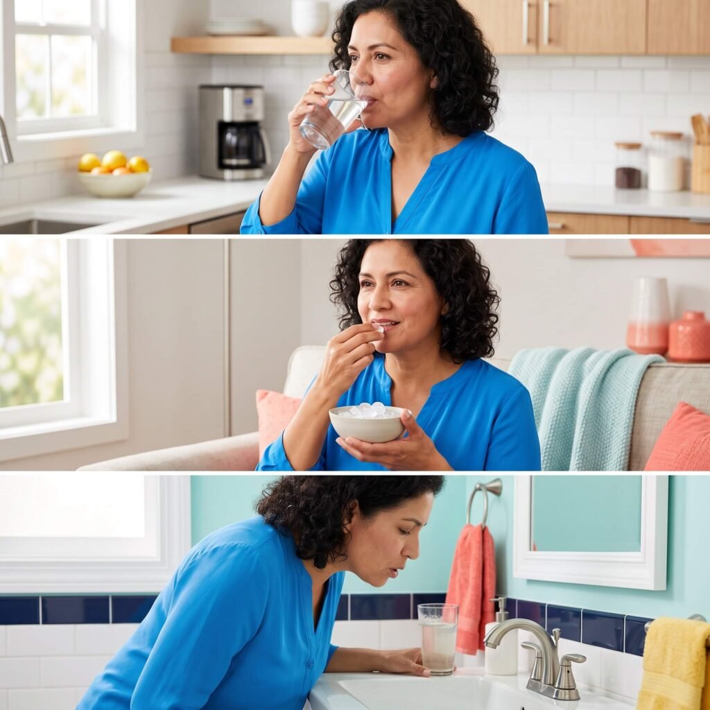 Woman Following A Gentle Burning Mouth Relief Routine At Home