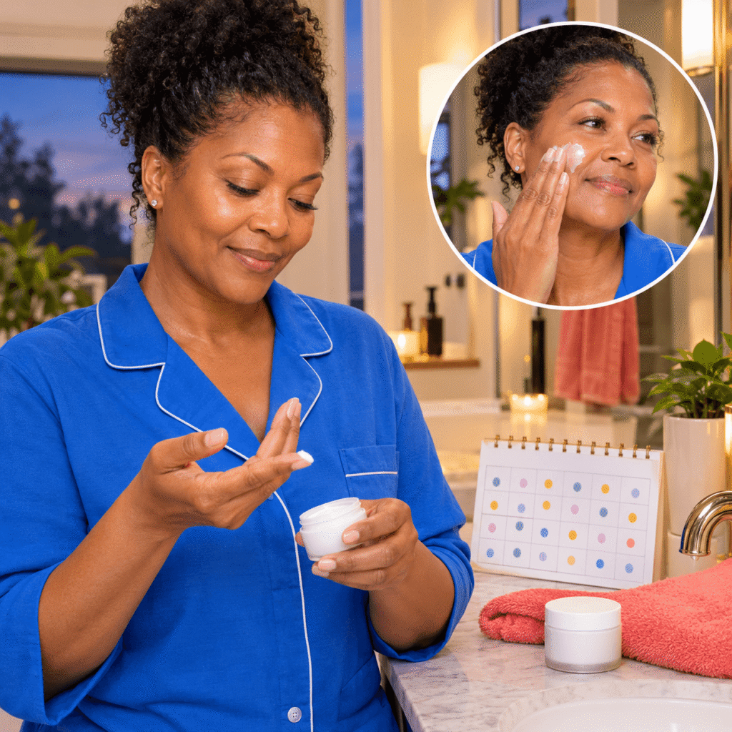 Woman Using A Pea Sized Amount Of Retinol For Menopausal Photoaged Skin
