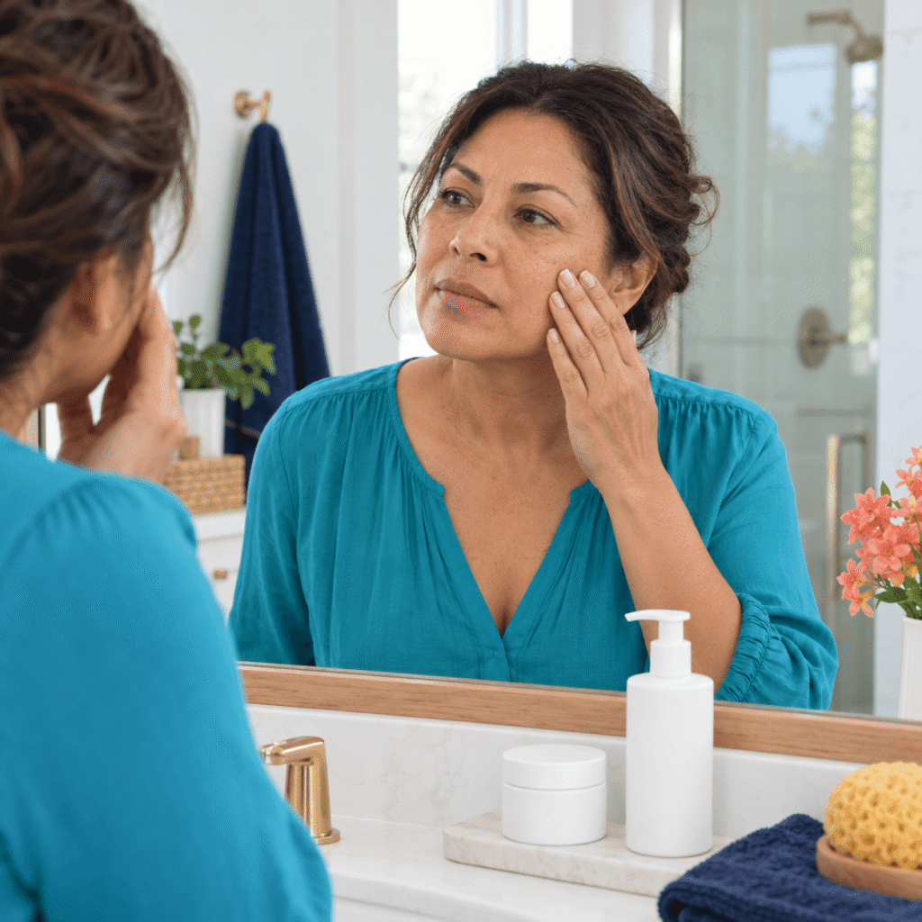 Woman Experiencing Dry Sensitive Skin During Menopause