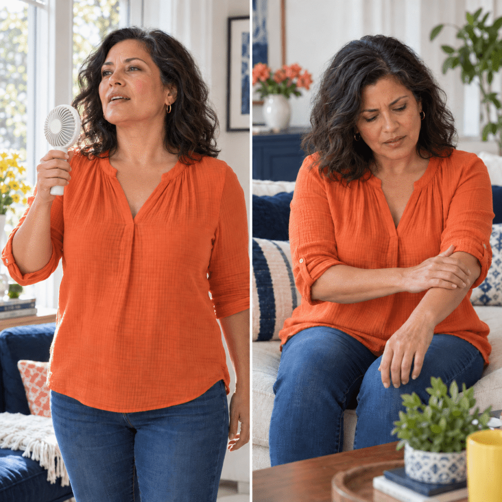 Perimenopausal Woman Feeling A Hot Flash And Brief Tingling Sensation