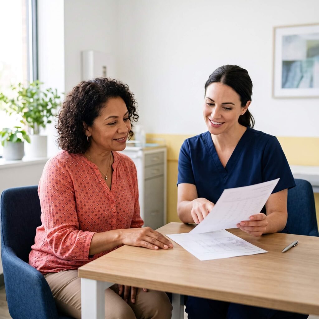 Midlife Woman Discussing Iron Test Results With Her Clinician