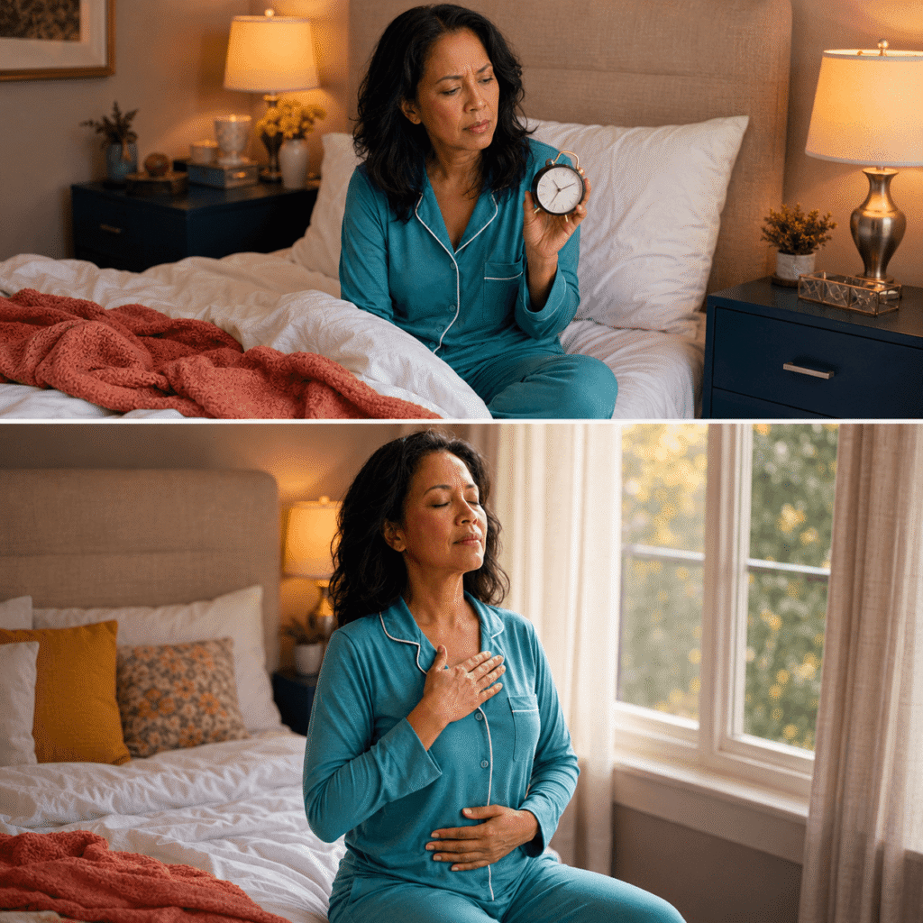 Woman Calming Menopause Brain Before Sleep

