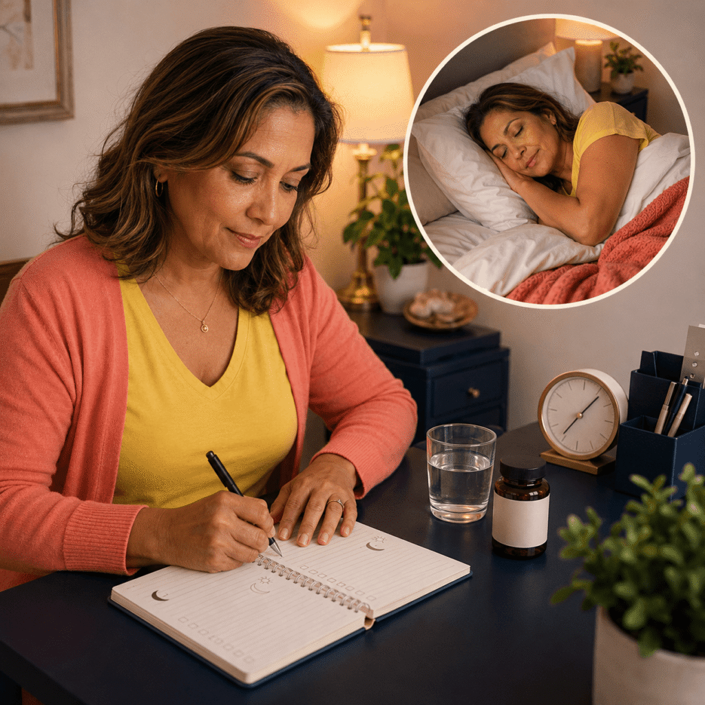 Woman Tracking Racing Thoughts And Sleep Quality
