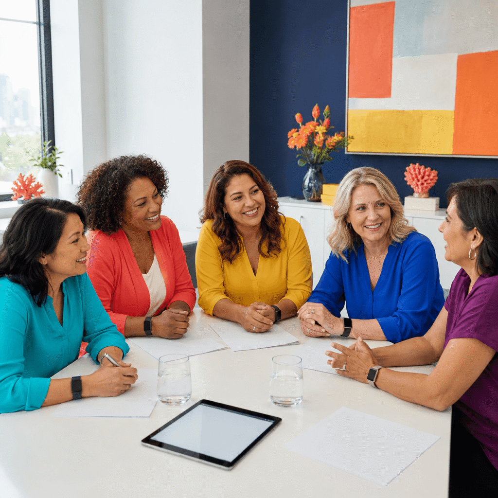 Diverse midlife women participating in a bright women's-health research session