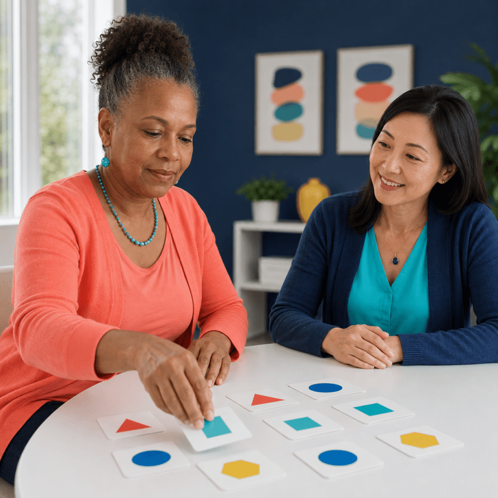 Woman in her 50s completing a simple memory and reaction-time exercise