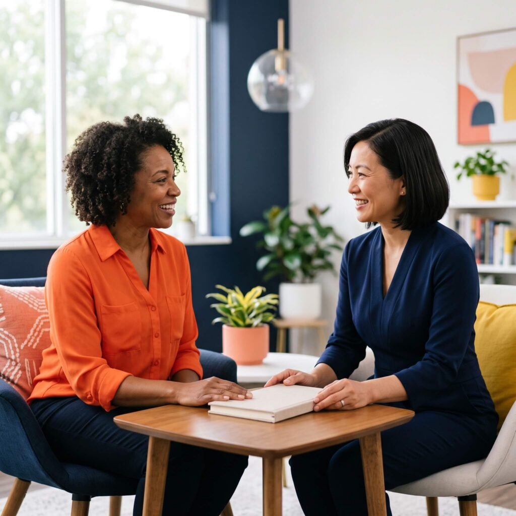 Midlife woman having a supportive conversation with a female healthcare professional