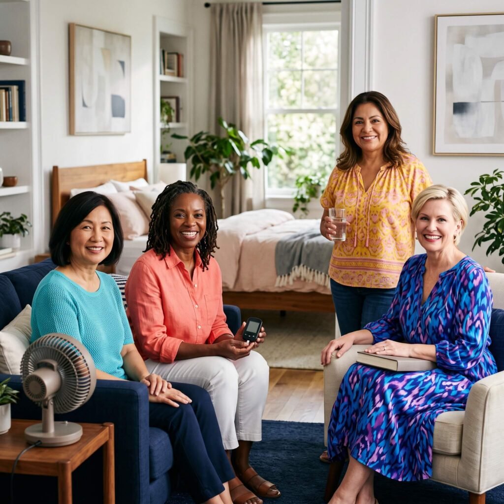 Four diverse midlife women representing different clues behind nighttime menopause awakenings