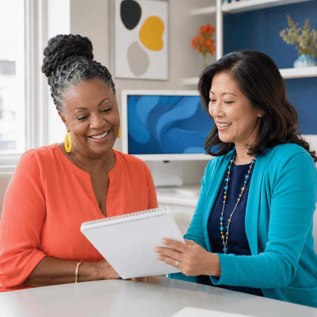 African American woman discussing persistent menopause sleep problems with a female healthcare professional