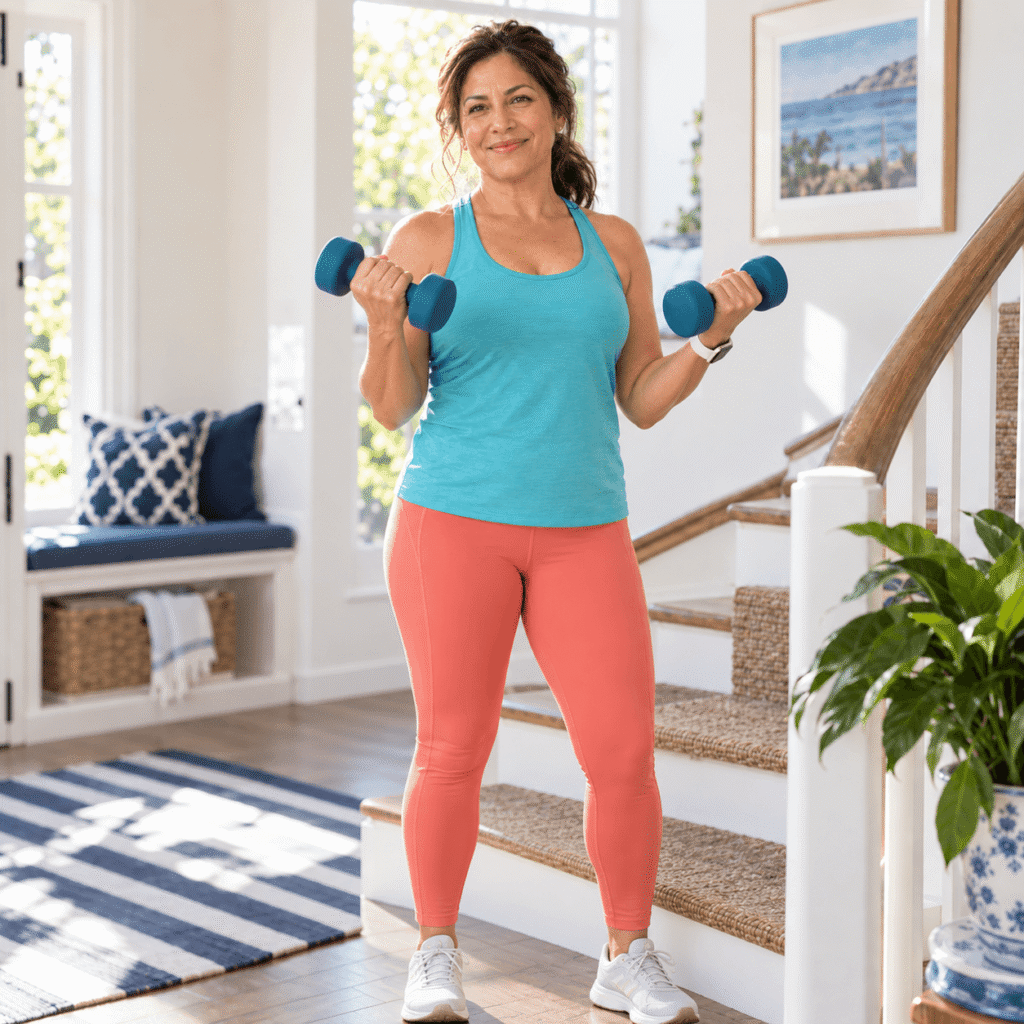 Menopausal Woman Supporting Bone Strength During Estrogen Changes

