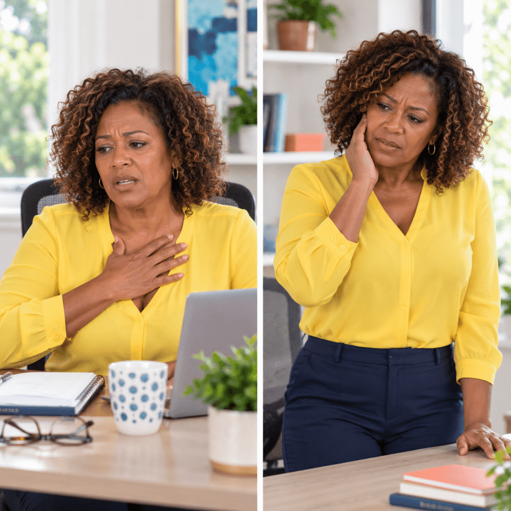 Menopausal Woman Recognizing Possible Heart Disease Warning Signs At Work