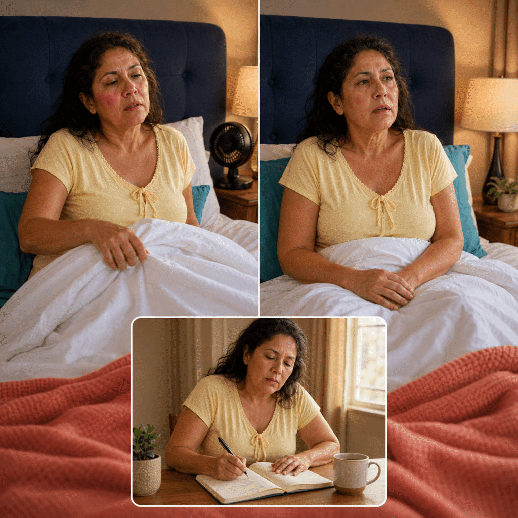 Menopausal Woman Comparing Night Sweats With Sleep Apnea Clues
