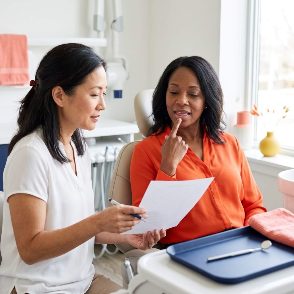 Woman Discussing Persistent Burning Mouth Symptoms With A Dentist