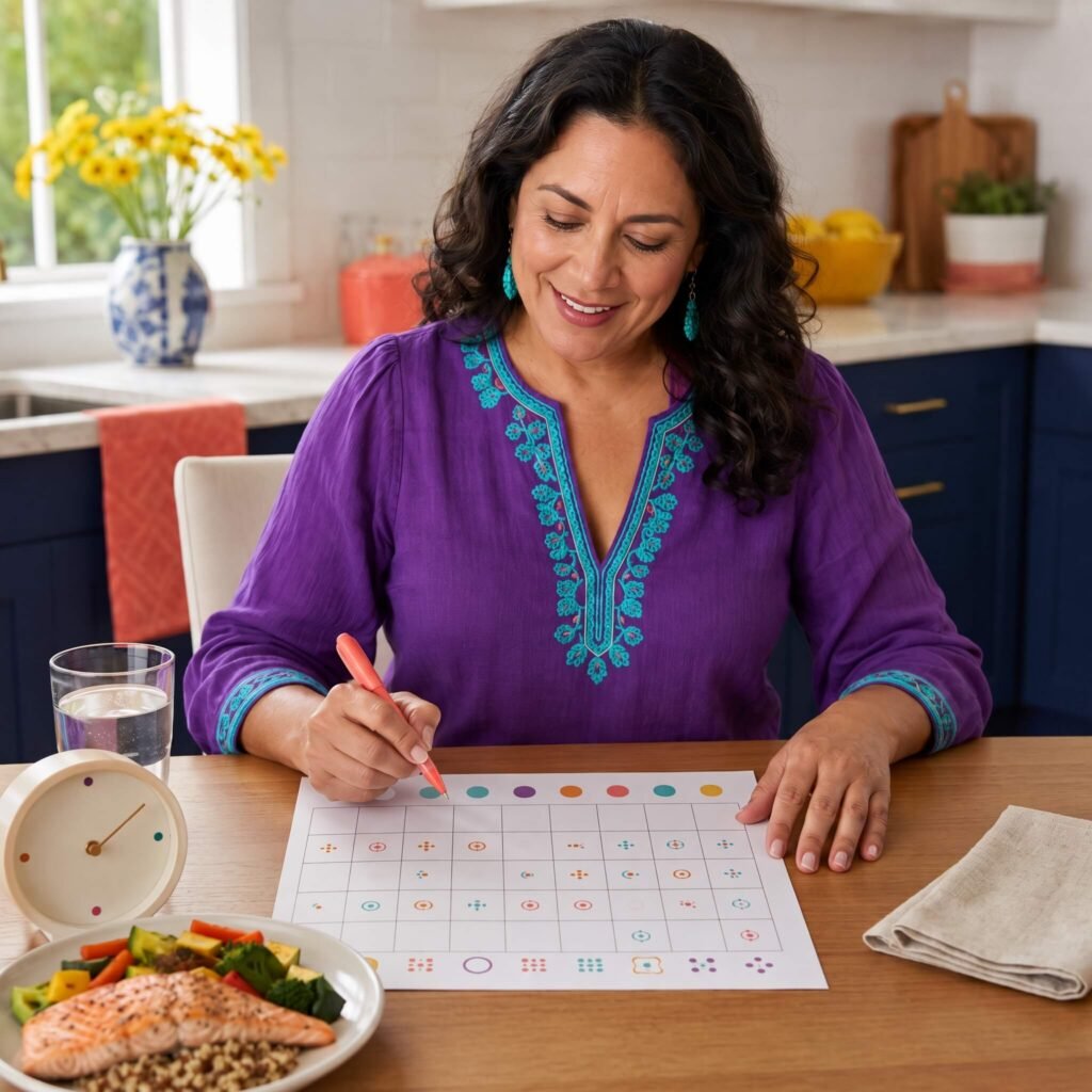  Woman tracking perimenopause rage triggers sleep meals and cycle patterns
