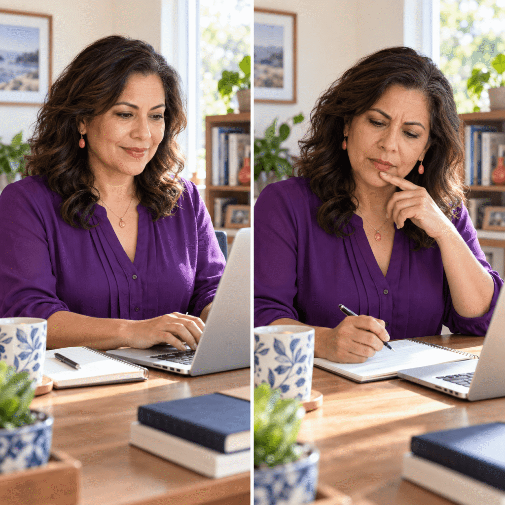 Confident Woman Using Healthy Work Habits To Manage Menopause Brain Fog
