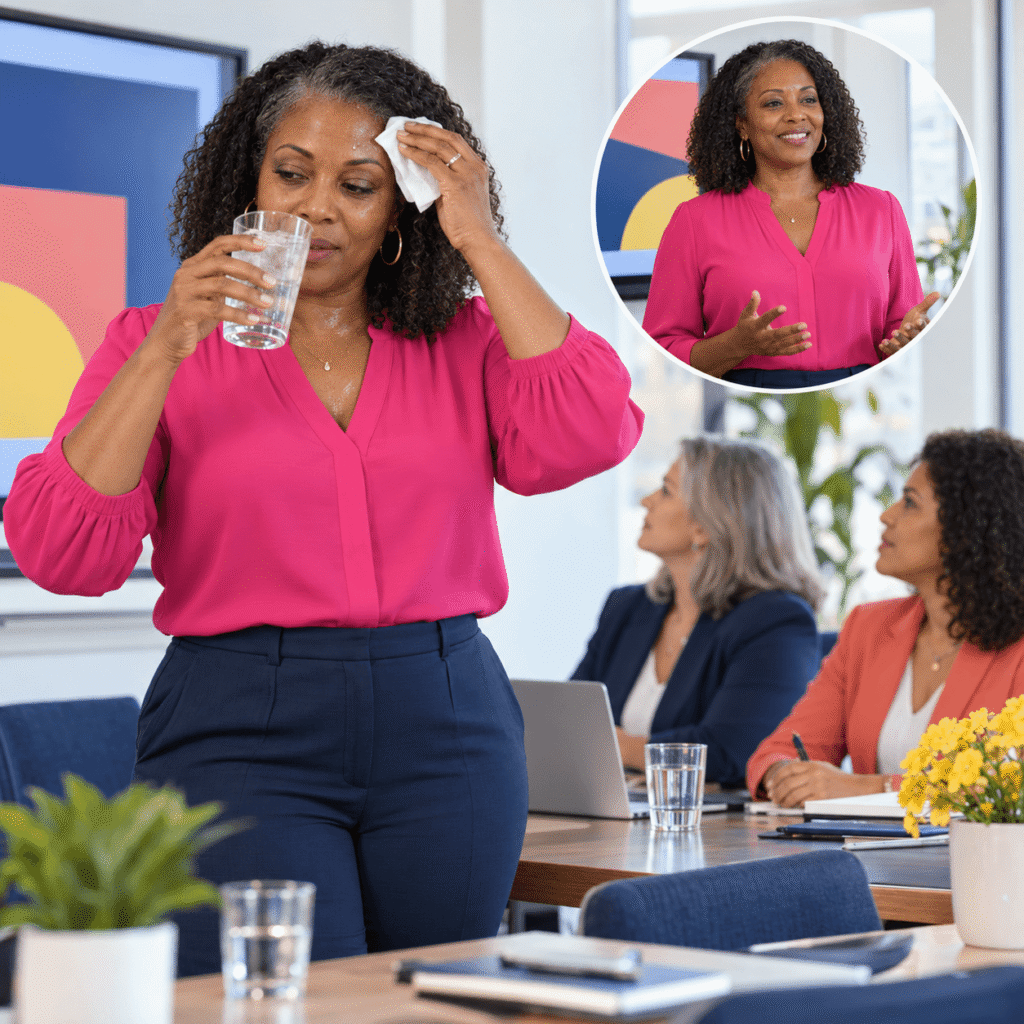 Professional Woman Pausing For Water After Sweating In A Meeting