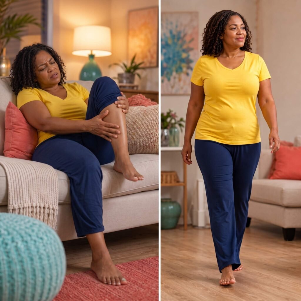 Woman Moving Her Legs After Tingling Begins While Lying Down