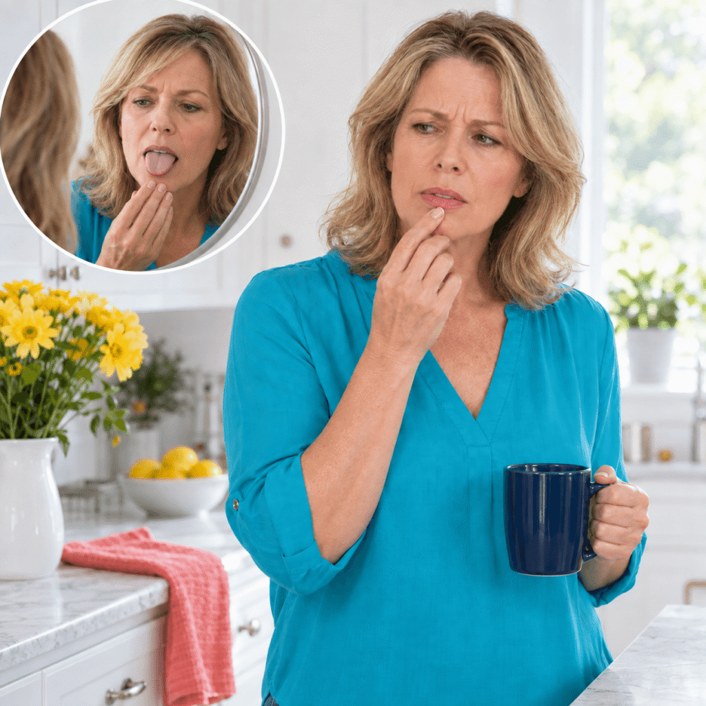 Woman Experiencing A Scalded Tongue Feeling Without Visible Mouth Damage