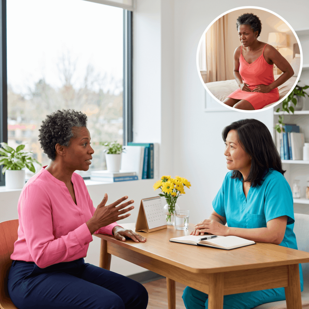 Midlife Woman Discussing Persistent Painful Intercourse With A Clinician
