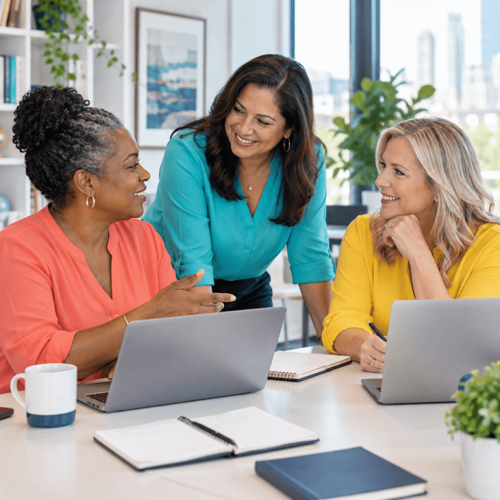 Diverse Midlife Women Working Confidently In A Supportive Office