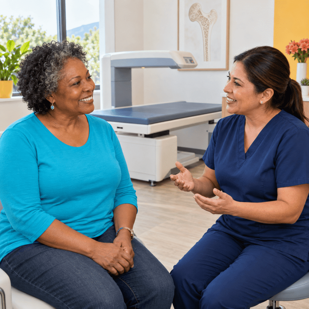 Diverse Women Aged Forty To Sixty Strength Training Walking And Preparing Calcium Rich Foods In A Bright Three Panel Menopause Bone Health Scene
