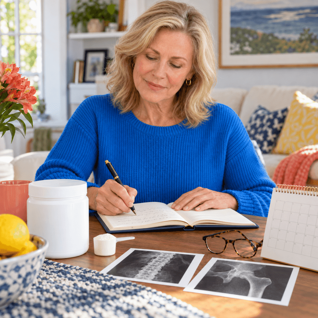 Postmenopausal Woman Reviewing Bone Density Progress After Collagen Use