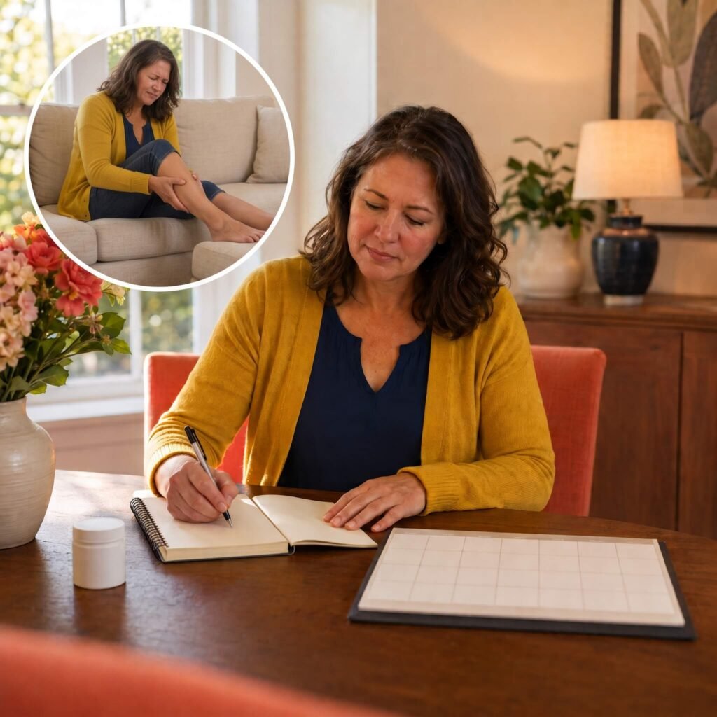 Menopausal Woman Recording Restless Leg Symptoms During HRT