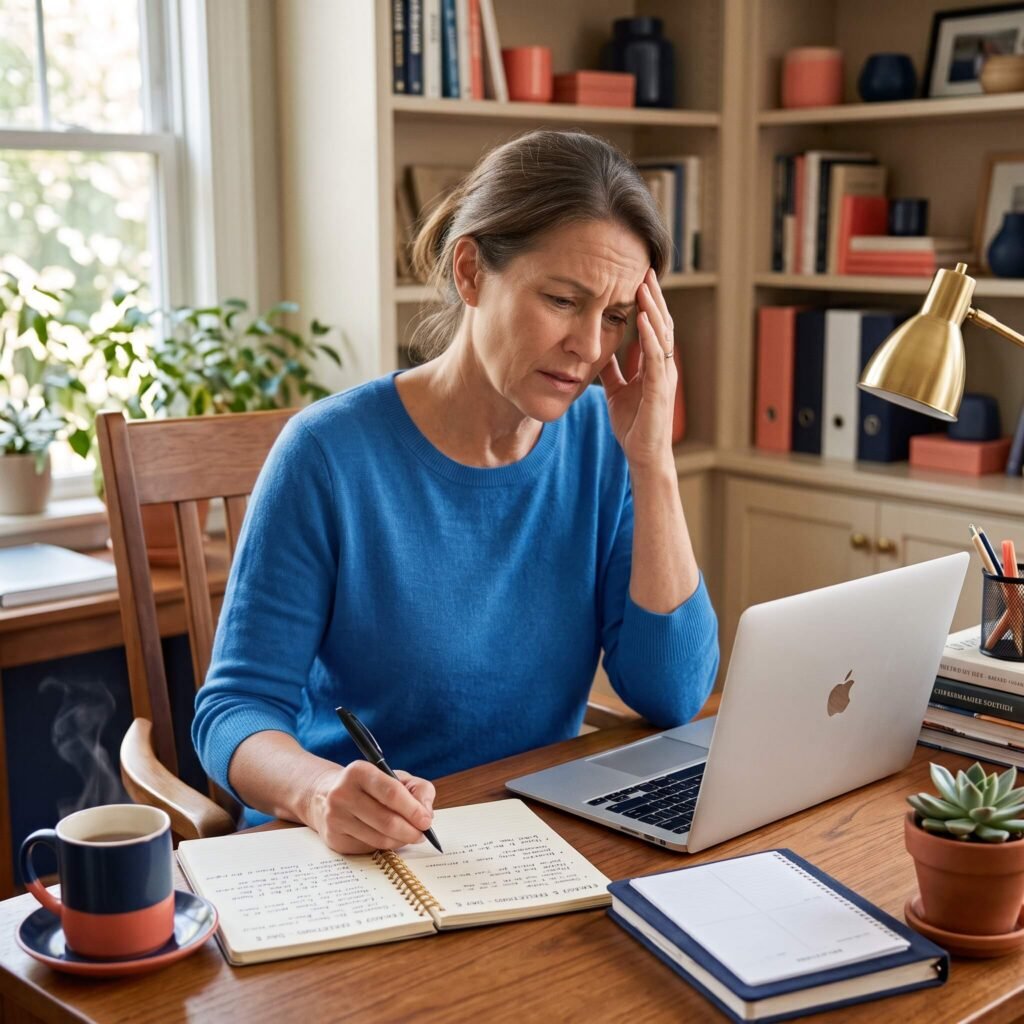 Midlife Employee Recording How Menopause Symptoms Affect Her Work
