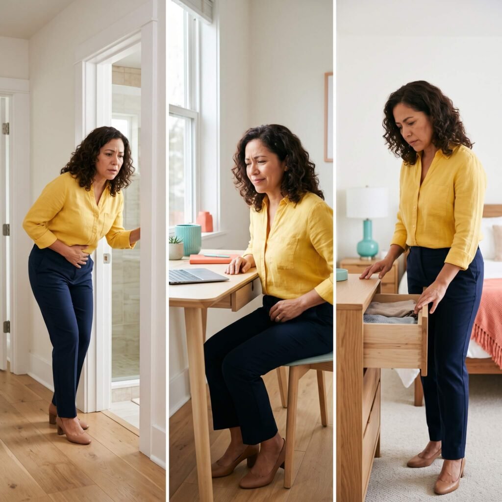 Latina Woman Experiencing Urinary Frequency Burning And Pelvic Discomfort