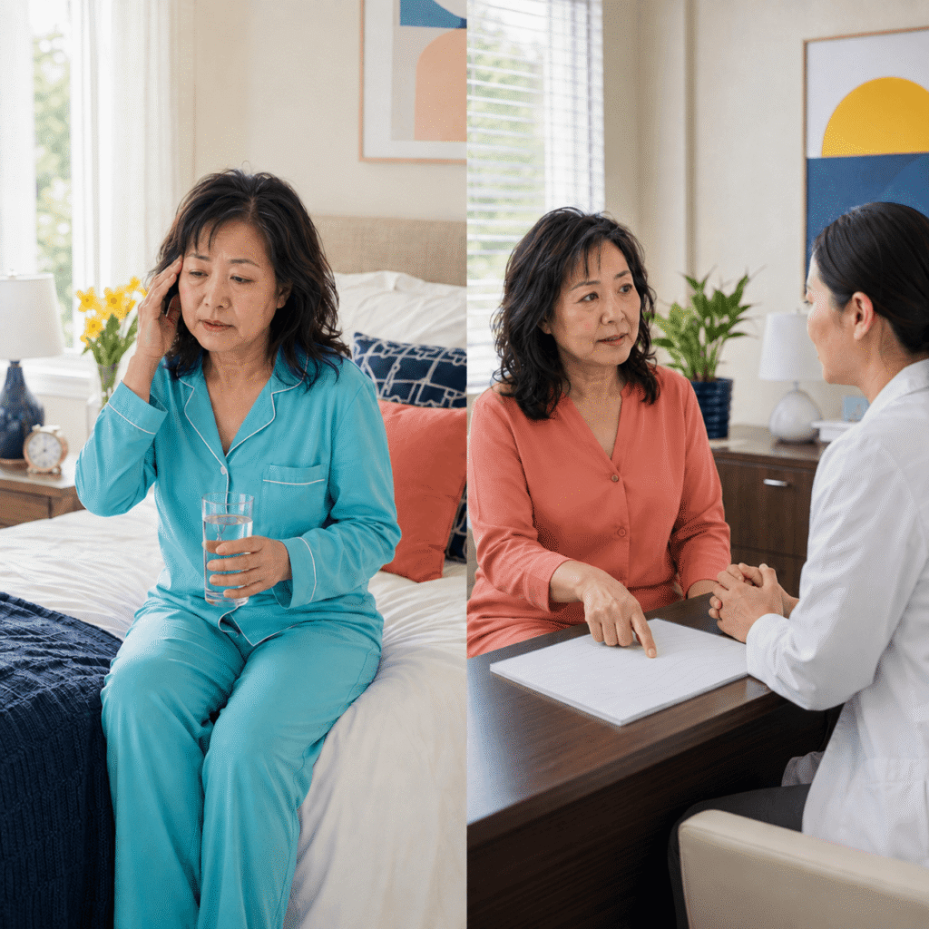 Menopausal Woman Discussing Possible Sleep Apnea Symptoms
