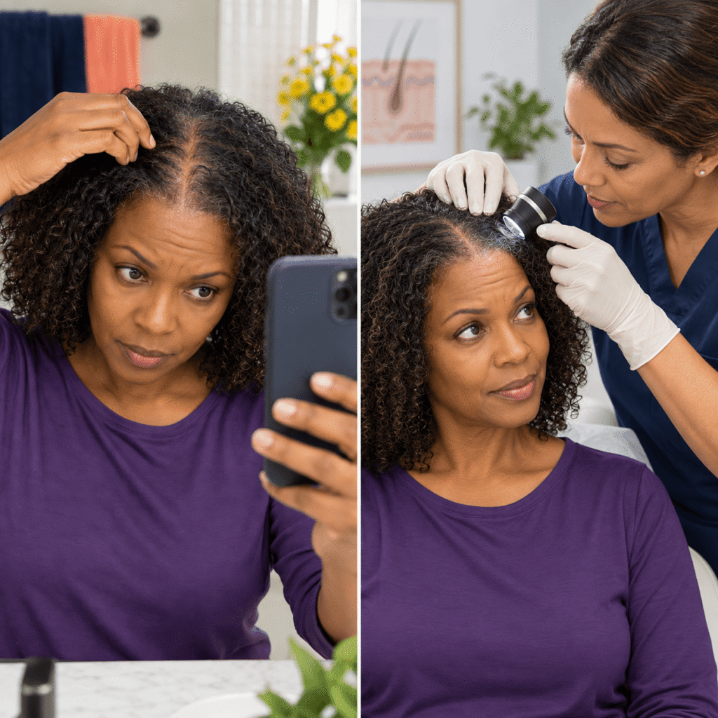 Woman With A Gradually Widening Part From Female Pattern Hair Loss