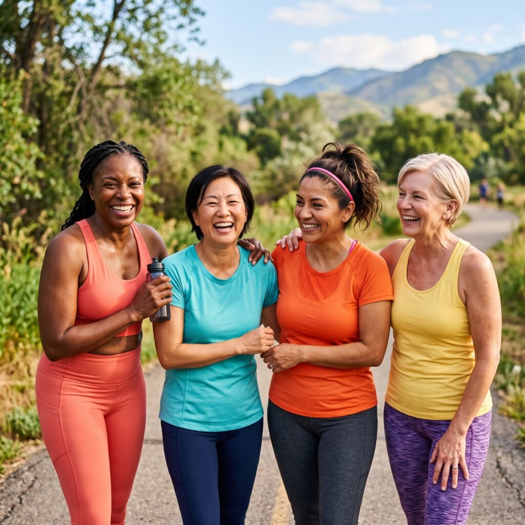 Group of women over 50 supporting healthy aging through exercise and movement.