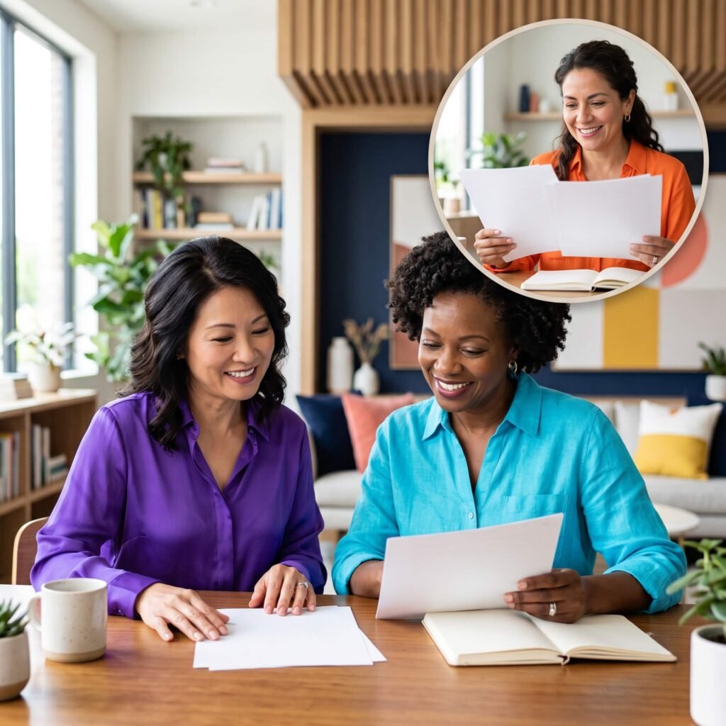 Diverse women reviewing health information about an ashwagandha perimenopause study