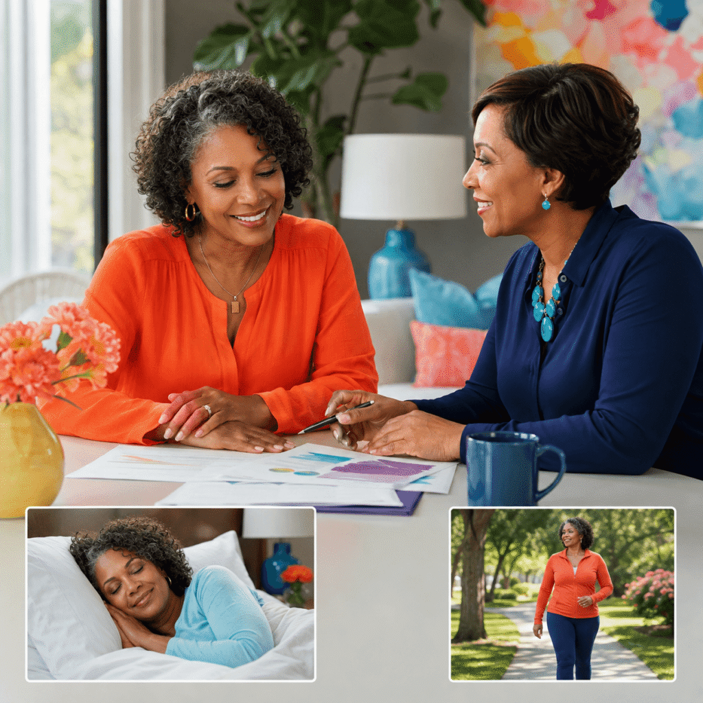 Woman discussing medications, sleep and stress as possible contributors to low libido with a healthcare professional