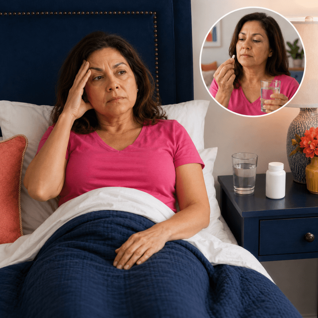 Woman taking elemental magnesium for menopause insomnia
