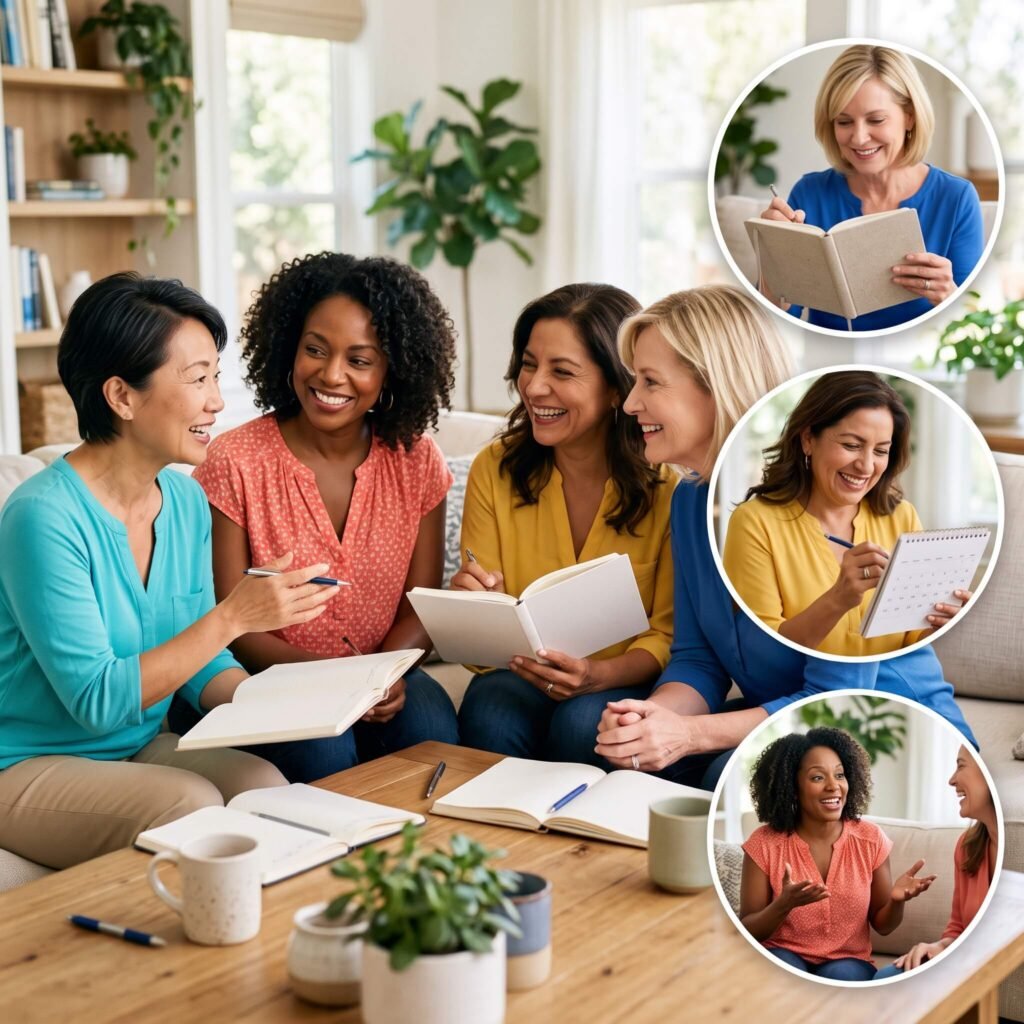Diverse women tracking menopause symptoms, sleep and lifestyle patterns together