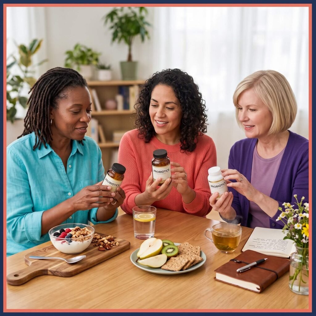 Woman tracking water, fiber, and bowel regularity while trying a targeted probiotic