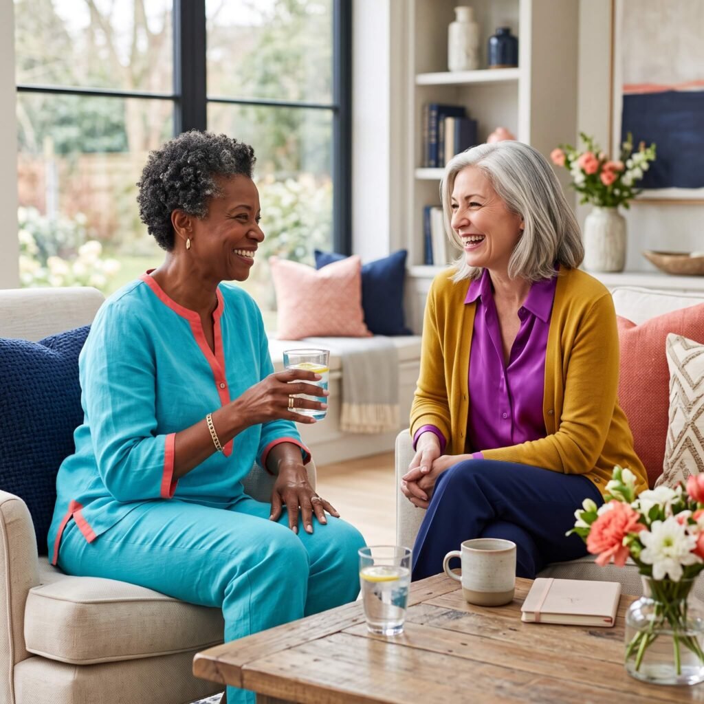 Midlife woman discussing urinary and genitourinary symptoms associated with menopause