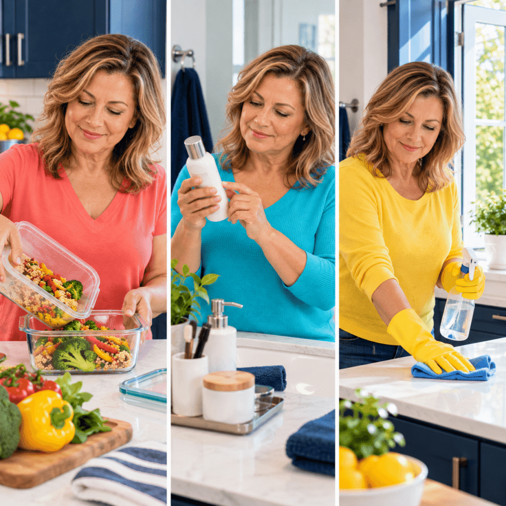 Midlife Woman Encountering Common Endocrine Disruptor Sources At Home