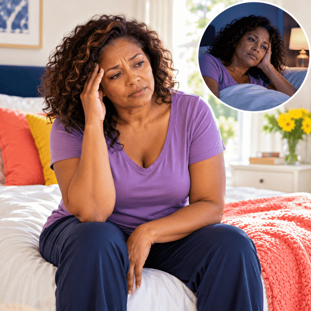 Woman Experiencing Hormonal Mood Changes And Poor Sleep After Hysterectomy